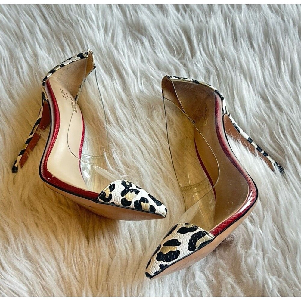Mix No. 6 Women’s Size 7.5 Cheetah Print Clear Red Trim Stiletto Pumps